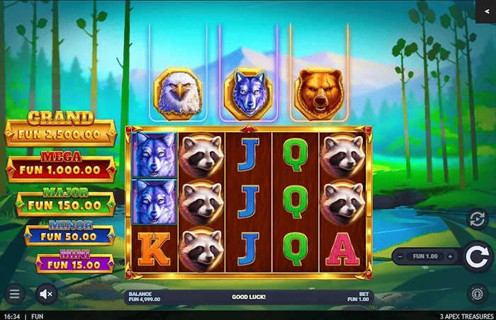 3 Apex Treasures - 5x3 makaralı ana oyun ekranı